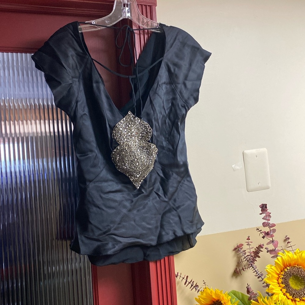 Nicole Miller Collection 💯 Silk Gorgeous Crystal Beading Top NeverUsed